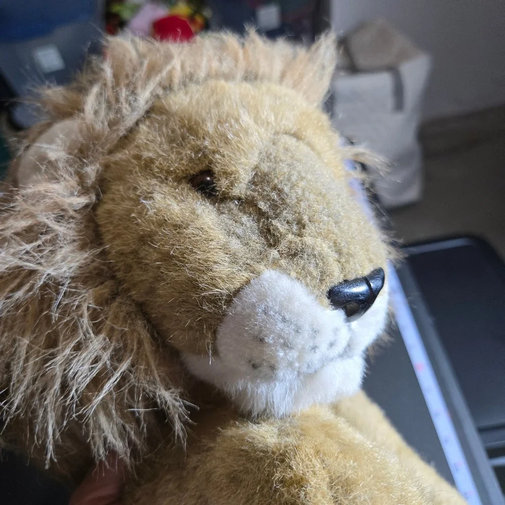 Large Realistic Lion Plush Stuffed Animal Shaggy Mane Lying Pose 20